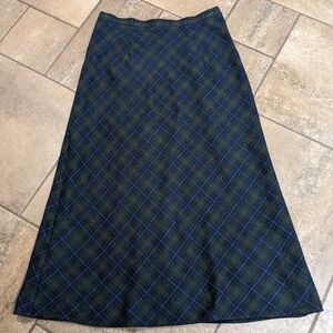 Vintage Plaid Y2K Wool Blend A-line Maxi Skirt Size 16 Blue/Green/Red